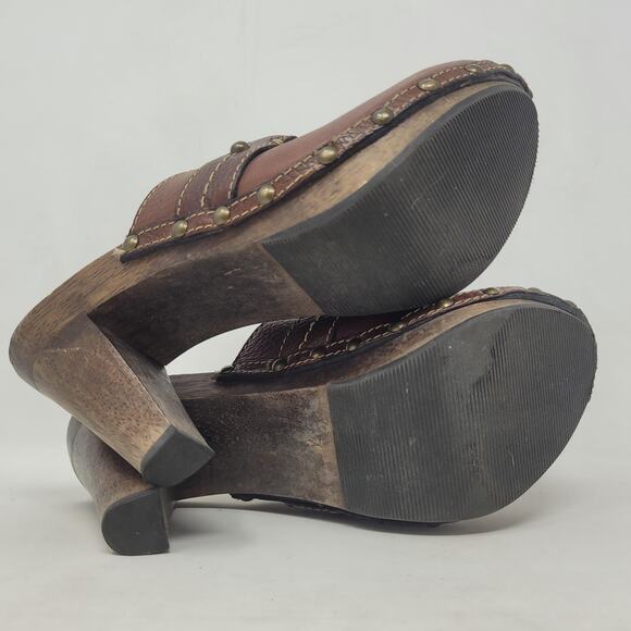 Banana Republic Clogs 7 Brown Leather Wooden Heel Studs Mules Boho Platform Y2K - Picture 12 of 12
